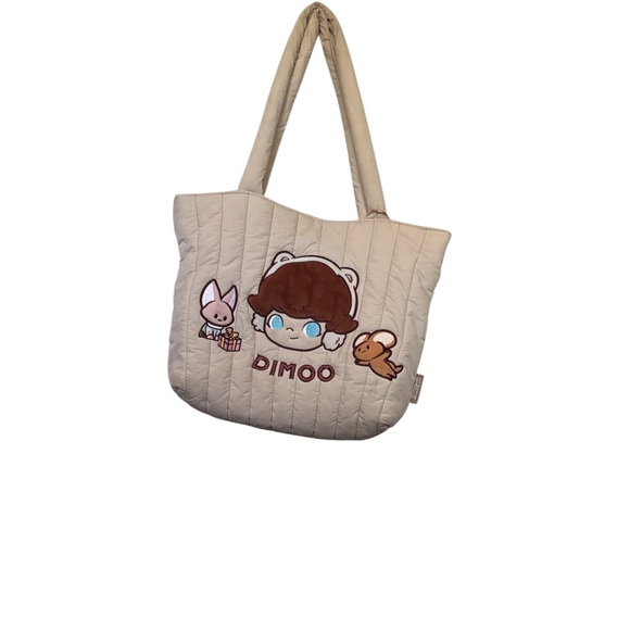 Handbags - Beige Quilted Tote Bag with Character Patch